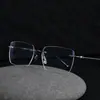 7113 Gafas sin Marco Cuadradas para Hombre de Negocios, Armazón Grande, Ultra-Ligeras, Titanio Puro, Patillas Delgadas, Disponibles con Graduación, Gafas de Negocios para Hombre