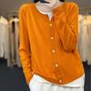 Cardigã de tricô feminino estilo coreano, gola redonda, combinação de cores, lã penteada, com botão, falso duas peças, solto, modelador, para o trabalho, primavera