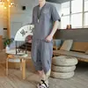 Conjunto de Shorts de Manga Corta para Hombre Lobo del Norte de China Verano, Conjunto de Dos Piezas Camiseta Casual Tendencia Elegante Estilo Chino