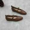 Zapatos Planos Puntiagudos Artísticos Hechos a Mano de Cuero Genuino para Mujer, Nuevo Estilo Primavera/Verano 2026, Correa Única, Zapatos de Cuero Genuino para Mujer Simples y Versátiles