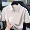 2026 Verano Nuevo Estilo Hombres Gama Alta Manga Corta Edad Media Moderno Cuello Solapa Cremallera Camisa Polo Camiseta Seda Hielo Manga Media Top