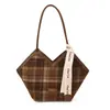 Bolsa de Trabalho Feminina 2025 Nova Moda Outono e Inverno Versátil Xadrez Bolsa de Ombro Bolsa Tote de Grande Capacidade