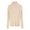 Camiseta Básica de Punto Negra de Cuello Alto para Mujer Otoño e Invierno Nuevo Ajustado Manga Larga Suéter Jersey Suave Superior de Invierno