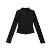 Estilo Hot Girl Gola Alta Zíper Duplo Cintura Ajustável Top de Yoga Fitness Modelo Novo 2026 Ombro Normal Alta Elasticidade Fleece Top Esportivo