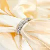 Anillo de Lujo Ligero de Alta Gama Estilo Coreano Joyería de Acero Inoxidable Diseño de Aliento de Bebé Doble Fila Diamante Completo Anillo de Pareja
