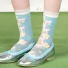 Calcetines finos de algodón para primavera y verano con pequeños lazos florales para mujer, calcetines de encaje hueco transpirables de tubo medio apilados estilo Miu dulce