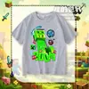 Camiseta Infantil de Manga Curta Creeper Minecraft Meninos e Meninas Roupa de Verão Algodão Puro Fresca Desenho Animado Versátil Blusa de Meia Manga