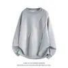 En stock, nuevo modelo otoño 2026, algodón pesado de 380g, sudadera casual plisada de talla grande holgada con cuello redondo W62241-