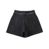 Pantalones cortos de mezclilla negros de tiro alto con diseño de estilo japonés y corte en A, hot pants para estudiantes de verano