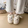 Pantuflas de Felpa con Lazo de Conejo de Dibujos Animados para Mujer 2026 Invierno Dulces Lindas Cálidas para el Hogar de Algodón Estilo Adolescente