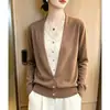 Suéter de tricô estilo casual com decote V, corte reto, 2026 Nova Coleção Outono/Inverno, elegante, com renda em cores contrastantes, top falso de duas peças.