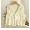 Cardigan de malha bordado com flores, roupa externa feminina, outono e inverno 2023, estilo coreano solto, renda, sem mangas, colete, top