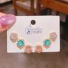 Nuevos Exquisitos Aretes de Flores de Zircón Rosa y Morado Elegantes Tres Pares para Mujer Estilo Coreano de Alta Gama Set de 6 Piezas de Aretes