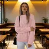 Suéter de tricô casual solto de cor sólida, marca independente transfronteiriça europeia e americana, novo suéter de tricô com tranças de gola redonda plus size para mulheres