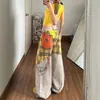 Camisa Xadrez Amarela, Calça Jeans Estampada, Calça Feminina, Nova Moda Verão 2026, Calça Larga Solta, Calça Scimitar