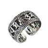 Anillo de mantra de seis palabras retro con personalidad original en plata esterlina S925 para hombres y mujeres, anillo abierto hueco con mantra Xiangyun Daming de ancho
