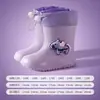 Botas de Chuva Impermeáveis Fofas para Crianças Meninas, Botas de Chuva Impermeáveis Antiderrapantes com Solado Macio para Crianças Pequenas e Médias, Sapatos Impermeáveis com Forro de Lã, Sapatos de Borracha para Meninos