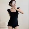 Nuevo traje de baño de una pieza para mujer que cubre el abdomen adelgazante color liso Simple Sexy conservador push up para pecho pequeño traje de baño para aguas termales