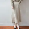 Saia Midi de Tricô de Lã Pura Nova para Mulheres Inverno 2026, Cor Sólida Solta com Costela Alta Linha A