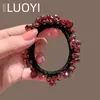 Elástico de Cabelo de Cristal Vermelho de Alta Qualidade para Mulheres, Elástico de Cabelo Fashion de Luxo Leve para Coque, Elástico de Borracha de Alta Elasticidade, Corda de Cabelo de Novo Estilo