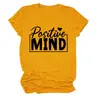 Mente Positiva Amazon Ebay Site Independente Casual Confortável Versátil Feminina Gola Redonda Manga Curta Camiseta Comércio Exterior