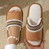 Pantuflas de encaje transfronterizas de punta abierta, zapatos de EVA modernos y versátiles, pantuflas de algodón gruesas y cálidas para el hogar, antideslizantes