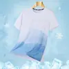 Camiseta de seda gelada de manga curta com cor gradiente de mercadorias de Fujian, camiseta fina respirável de verão masculina, top esportivo respirável com sensação refrescante