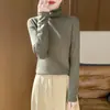 Camiseta Básica de Manga Larga de Punto para Mujer, Color Sólido, Cuello Alto, Forro Polar, Otoño e Invierno, Ajuste Ceñido, Cálida, Amigable con la Piel