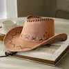 Chapéu de Cowboy Ocidental de Verão Chapéu de Aba Larga Retrô para Viagem Sichuan-Oeste Chapéu de Sol para Fotografia ao Ar Livre Chapéu de Cavaleiro para Montaria em Pastagem