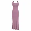 Vestido camisola liso de color con copas en el busto, nueva moda europea y americana para mujer, vestido ajustado que marca la cintura, sexy vestido largo de sirena