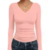 Camiseta de manga larga para mujer, de color liso, casual, básica, con cuello en V, fina, de venta caliente en Aliexpress, importada, estilo Shein, corte ajustado