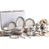 Estilo Europeo Hueso Porcelana Hortensia Azul Azul y Blanco 58 Piezas Olla Sopera Bol Plato para Pescado Bol de Arroz Cuchara para Sopa Plato de Cena Taza de Té Vajilla Fábrica Venta al por Mayor