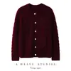 Cardigan Grossinho de Tricô Trançado Outono e Inverno 100% Caxemira para Mulheres Ponto Barra Fechamento com Botões Gola Redonda Relaxada Peça de Tricô Trançado Outerwear Top