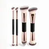 Listo de Fábrica Hecho a Mano Popular Transfronterizo Alta Calidad Doble Punta Pincel de Maquillaje Mango de Madera Tres Colores Cerdas Suaves Base Set Pincel de Maquillaje