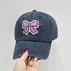 Estilo coreano moda doce arco beisebol boné primavera e verão protetor solar lavado soft top retro boné bonito para crianças