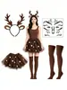 Set de Disfraz de Reno Navideño Diadema con Astas Falda de Tul con Lentejuelas Calcetines Largos Pegatinas de Maquillaje de Pequeño Reno Disfraces para Fiestas de Role-Playing
