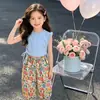 Pantalones Finos de Verano para Niña, Estilo Nuevo 26, Camiseta para Bebé con Mangas Cortas Volantes Pequeños, Pantalones Anti-Mosquitos, Conjunto de Dos Piezas para Exportación