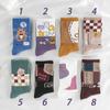 Calcetines de Primavera y Otoño para Mujer, Estilo Coreano de Moda, Colores Retro Versátiles, Calcetines Deportivos de Estudiante, Calcetines Largos de Oso de Dibujos Animados Puzzle