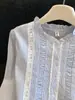 Camisa a Rayas con Cuello de Encaje Estilo Palacio para Mujer, Nueva Colección Primavera y Otoño 2026 Estilo Francés, Camisa Juvenil y Elegante de Manga Larga A10793