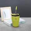 Caneca Dopamina Estilosa Nova com Alça e Canudo, Design Simples, Adequada para Escritório, Estudante e Uso Portátil de Café