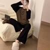Conjunto de pijama de dos piezas con mangas raglán para mujer, ropa de casa con contraste de color y cara sonriente de estilo coreano, primavera y otoño de 2023
