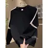 [Exclusivamente para Exportación Transfronteriza] Sudadera Casual Retro Americana con Costuras de Color Contrastante Suelta Cuello Redondo Manga Larga Pulóver Base