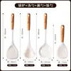 Conjunto de Utensílios de Cozinha de Silicone com Manchas Espátula com Cabo de Madeira Resistente a Altas Temperaturas Espátula Antiaderente Colher Utensílios de Cozinha