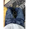 Moda Callejera Hip-Hop Retro Americano Azul Oscuro Marca de Moda Callejera Estampado Completo de Letras Jeans de Nicho Pantalones Rectos de Pierna Ancha