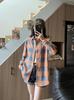 Camisa Xadrez Estilo Academia Branca Primavera Outono Verão Feminina Retro Design Versátil com Senso de Design Jaqueta Casual Solta Top Casual Feminino