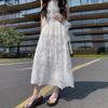 Falda Vintage de Encaje Crochet para Mujer Primavera y Verano Nueva Falda Línea A Adelgazante de Cintura Alta Falda Larga de Pastel Estilo Suave