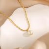 Acero Titanio Chapado en Oro Real de 18K Diseño Nicho Retro Francés Collar de Cuentas de Arroz de Perla Natural Moda para Mujer