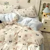 Nanjiren Gatito Algodón Lavado Artesanía Hogar Juego de Cuatro Piezas Lindo Dormitorio Sábana y Funda de Edredón Individual Juego de Tres Piezas