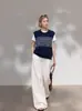 Suéter de Punto Rayado para Mujer, Nuevo Diseño sin Mangas de Cuello Redondo, Top Casual Minimalista Único