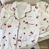 Pijama de Algodón Yunduo para Mujer Verano 2025 Nuevo Dulce y Lindo Cereza Manga Corta Pantalones Cortos Traje para Casa para Niñas Verano